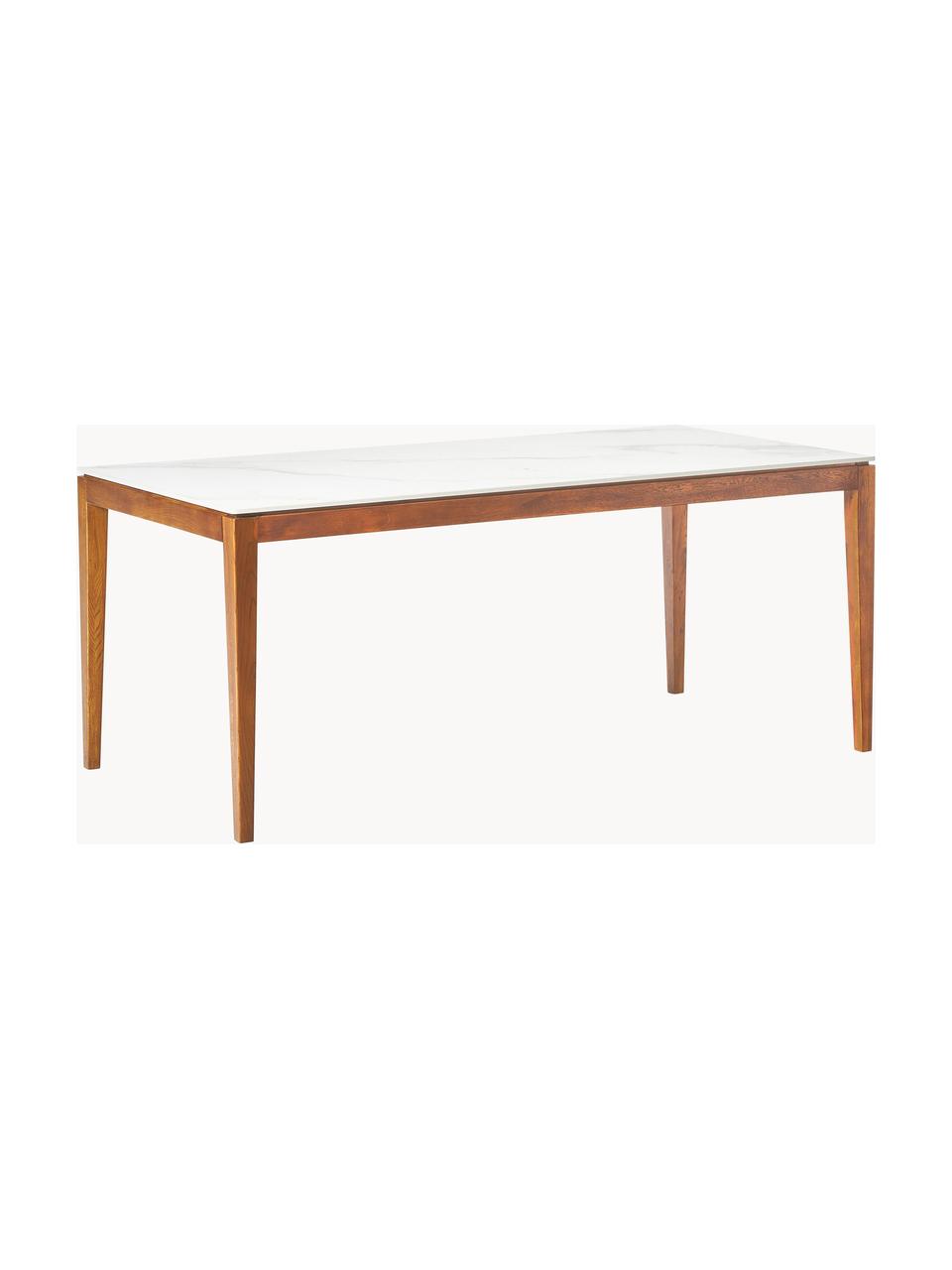 Table look marbre Jackson, tailles variées, Aspect marbre blanc, chêne laqué brun, larg. 140 x prof. 90 cm