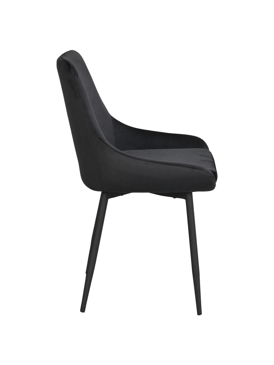 Sillas tapizadas en terciopelo Sierra, 2 uds., Tapizado: 100% terciopelo de poliés, Patas: metal pintado, Terciopelo negro, An 49 x F 55 cm