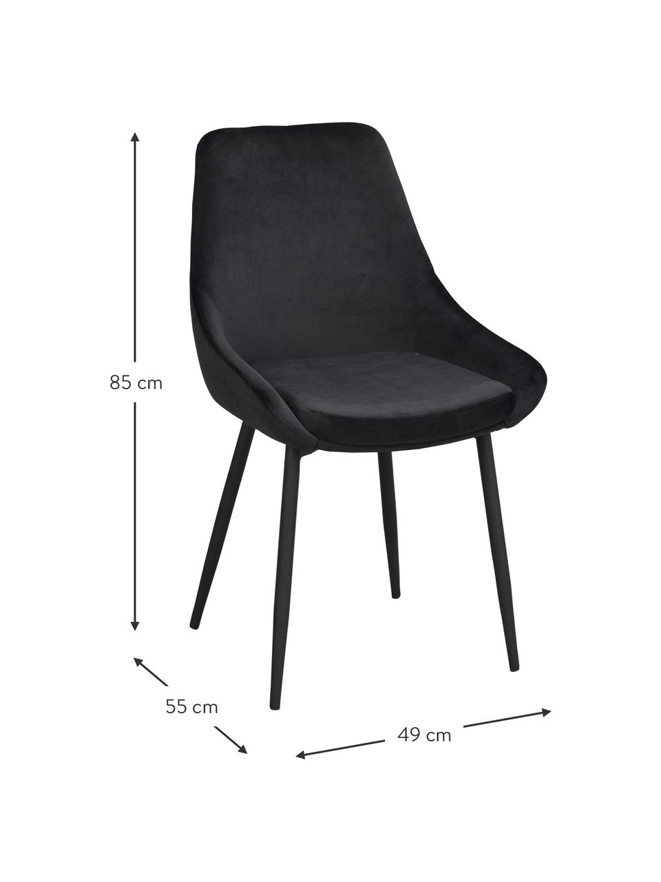 Sametová čalouněná židle Sierra, 2 ks, Černá, Š 49 cm, H 55 cm