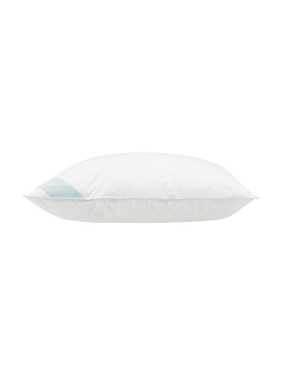 Poduszka z pierza Comfort, średnio twarda, Biały z turkusową satynową lamówką, S 80 x D 80 cm