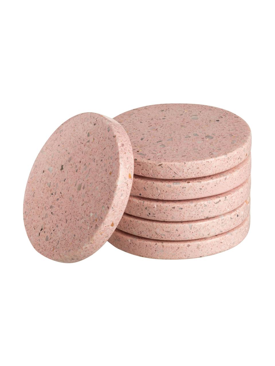 Terrazzo-Untersetzer Rona, 6 Stück, Terrazzo, Rosa, Ø 10 cm