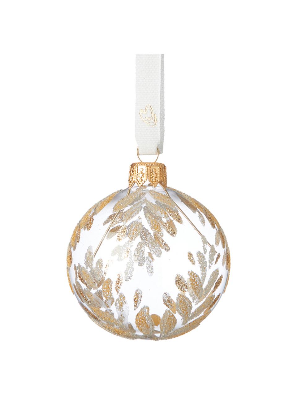 Kerstballen Cadelia, 2 stuks, Transparant, goudkleurig, Ø 6 x H 6 cm