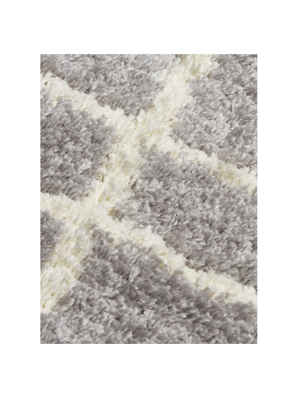 Flauschiger Hochflor-Läufer Amelie, handgetuftet, Flor: 100 % Polyester, Grau, Cremeweiß, B 80 x L 250 cm