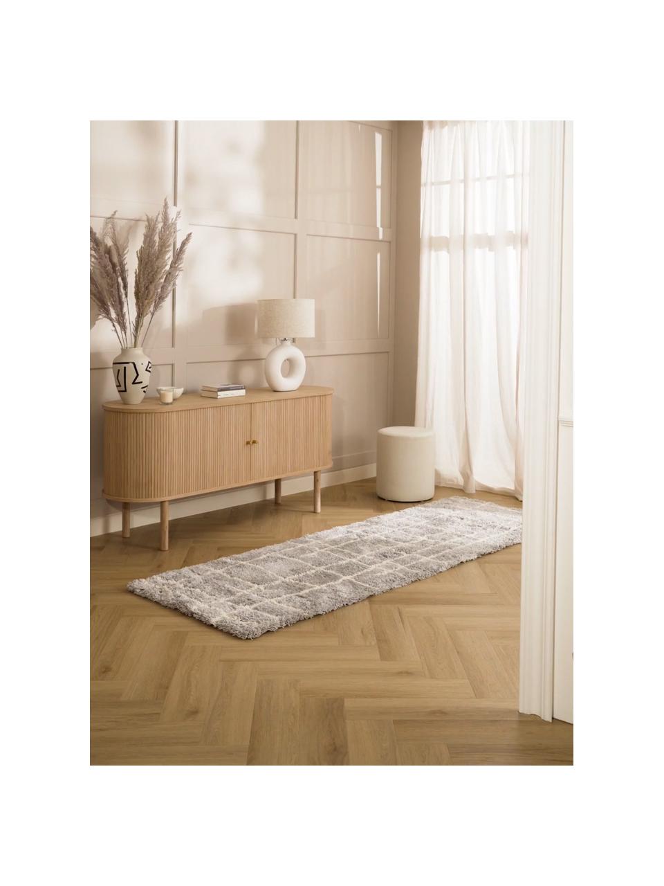 Flauschiger Hochflor-Läufer Amelie, handgetuftet, Flor: 100 % Polyester, Grau, Cremeweiß, B 80 x L 250 cm