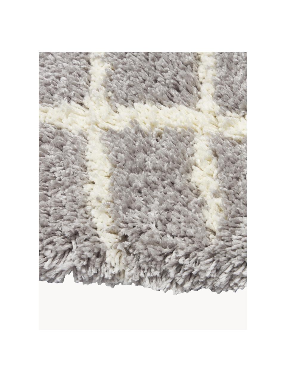 Pluizige hoogpolige loper Amelie in grijs, handgetuft, Bovenzijde: 100 % polyester, Onderzijde: gerecycled polyester, Grijs & crèmewit, met patroon, B 80 x L 250 cm
