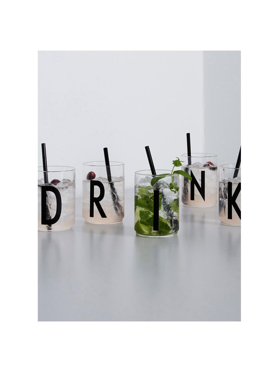 Design waterglas Personal met letters (varianten van A tot Z), Borosilicaatglas, Transparant, zwart, Waterglas A, 300 ml