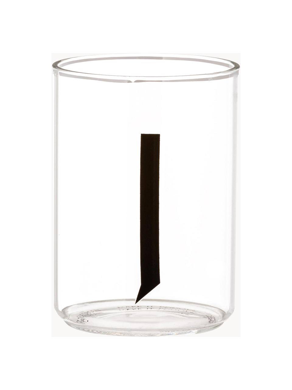 Bicchiere di design in vetro con lettera Personal (varianti dalla A alla Z), Vetro borosilicato, Trasparente, nero, Bicchiere per l'acqua A, 300 ml