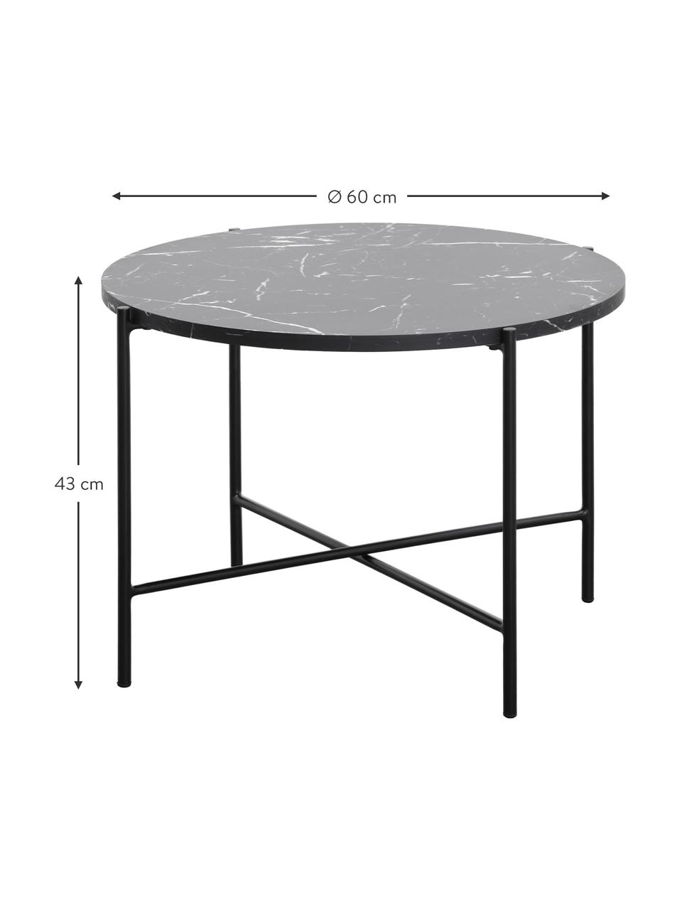 Ronde salontafel Fria in marmerlook, Tafelblad: MDF, bedekt met gelakt pa, Frame: metaal, gepoedercoat, Zwart, gemarmerd, Ø 60 x H 43 cm