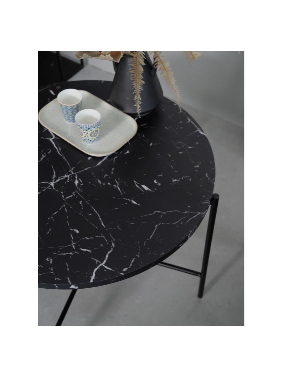 Stolik kawowy o wyglądzie marmuru Fria, Blat: płyta pilśniowa średniej , Stelaż: metal malowany proszkowo, Czarny, marmurowy, Ø 60 x W 43 cm