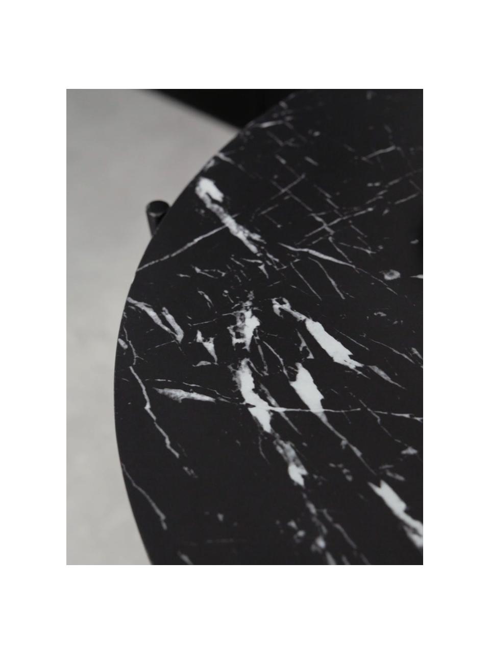 Runder Couchtisch Fria in Marmoroptik, Tischplatte: Mitteldichte Holzfaserpla, Gestell: Metall, pulverbeschichtet, Schwarz, marmoriert, Ø 60 x H 43 cm