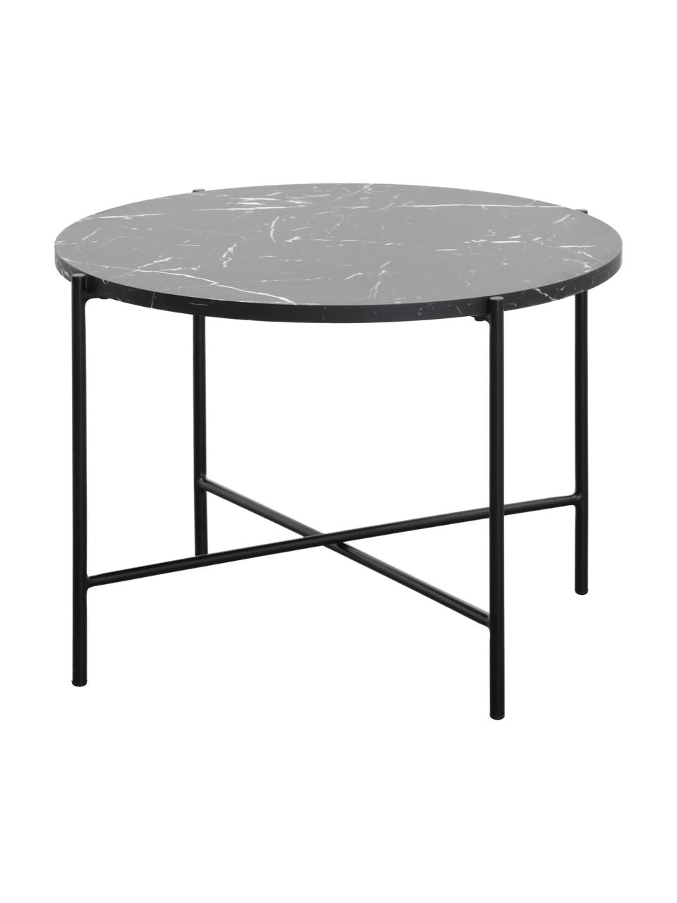 Runder Couchtisch Fria in Marmoroptik, Tischplatte: Mitteldichte Holzfaserpla, Gestell: Metall, pulverbeschichtet, Schwarz, marmoriert, Ø 60 x H 43 cm