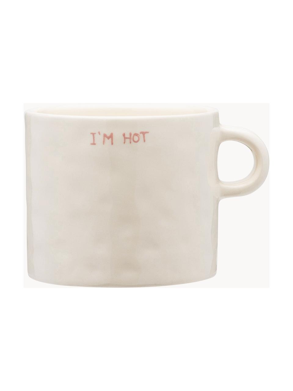 Ręcznie malowany kubek I'm Hot, Kamionka, Złamana biel, jasny różowy, Ø 10 x W 9 cm, 500 ml