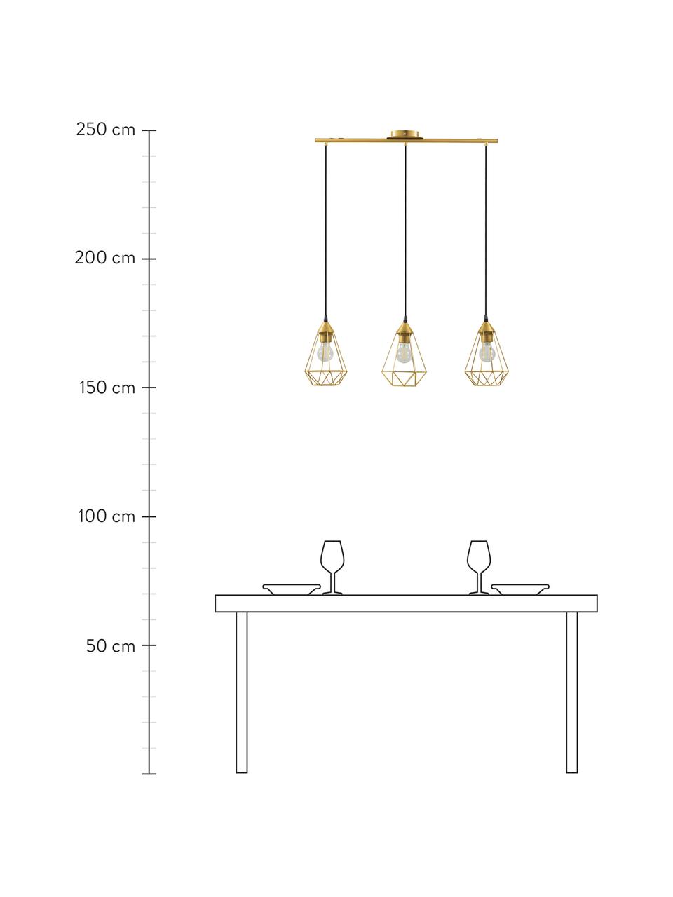 Grande suspension industrielle 3 lampes Kyle, Couleur dorée, larg. 80 x haut. 18 cm