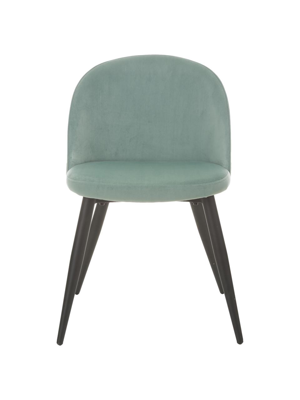 Fluwelen stoelen Amy in blauwgroen, 2 stuks, Bekleding: fluweel (polyester), Poten: gepoedercoat metaal, Fluweel turquoise, B 51 x D 55 cm