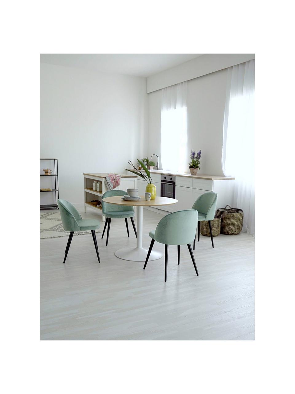 Fluwelen stoelen Amy, 2 stuks, Bekleding: fluweel (polyester) Met 2, Poten: gepoedercoat metaal, Mintgroen, B 51 x D 55 cm