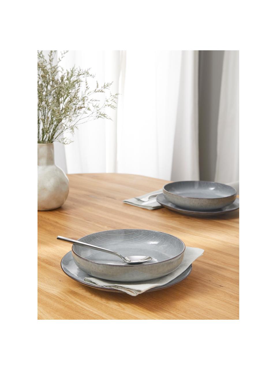 Ručně vyrobené misky Nordic Sea Ø 22 cm, 4 ks, Kamenina, Odstíny šedé, odstíny modré, Ø 22 cm, V 5 cm
