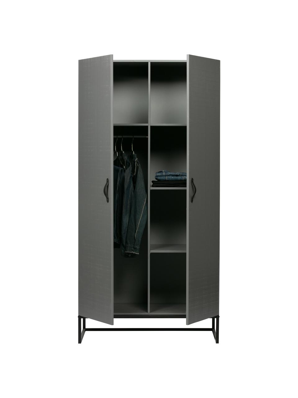 Armario Morris, 2 puertas, Estructura: madera de pino maciza pin, Estantes: melamina, Gris, negro, dorado, An 100 x Al 195 cm