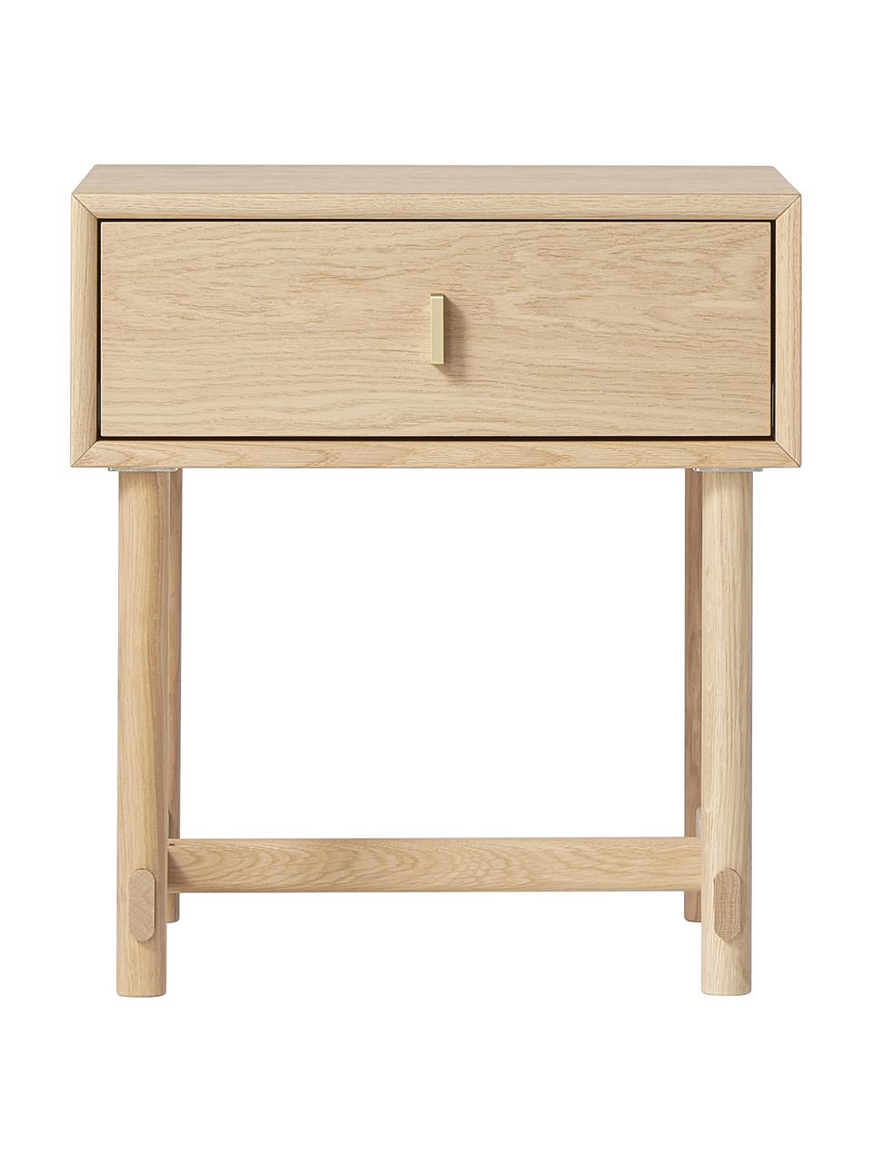 Szafka nocna z drewna dębowego Diana, Korpus: płyta wiórowa z fornirem , Nogi: lite drewno dębowe z cert, Drewno naturalne, S 50 x W 55 cm