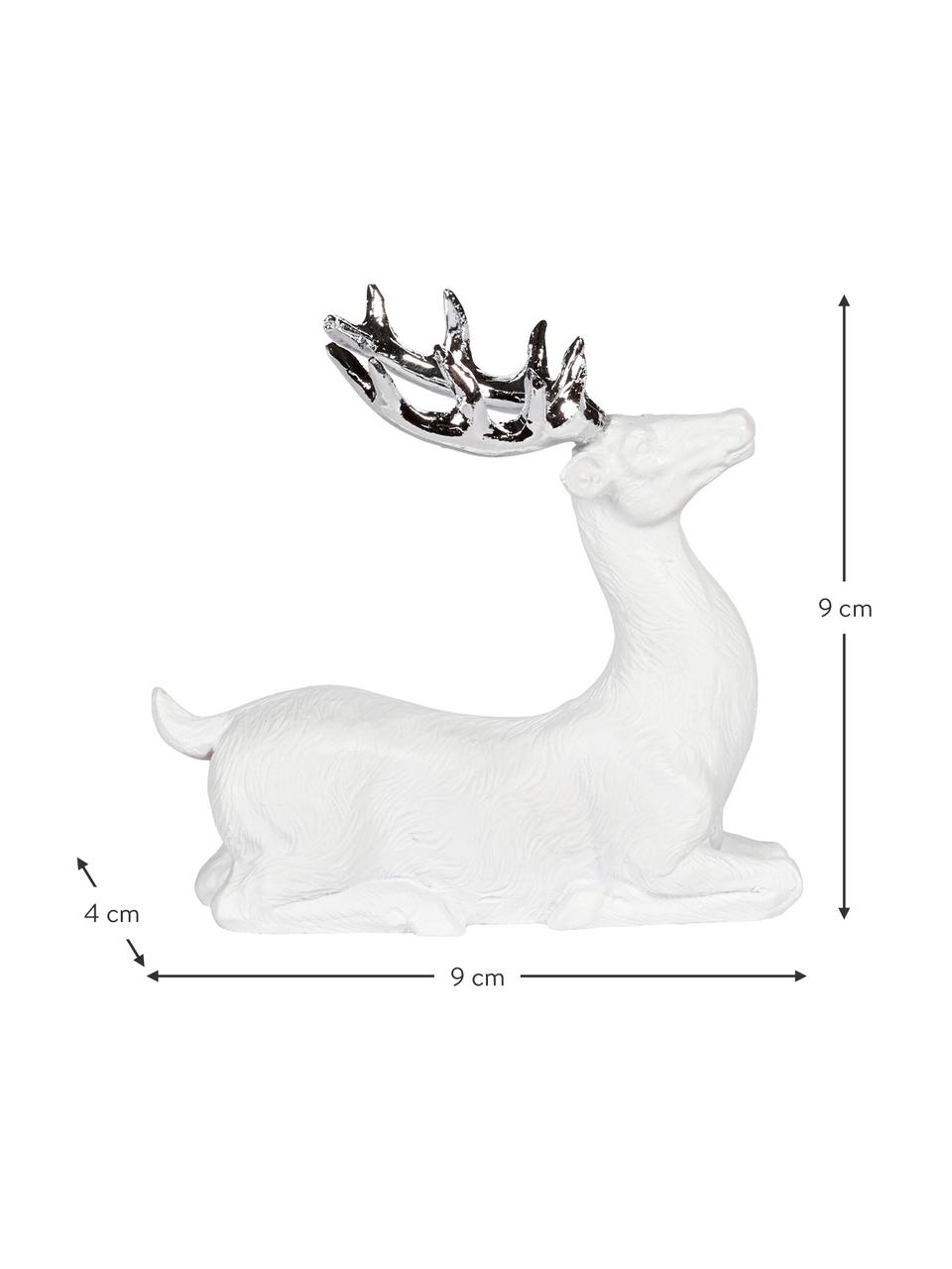 Cerf décoratif artisanal Deer, Polyrésine, Blanc, couleur argentée, larg. 9 x haut. 9 cm