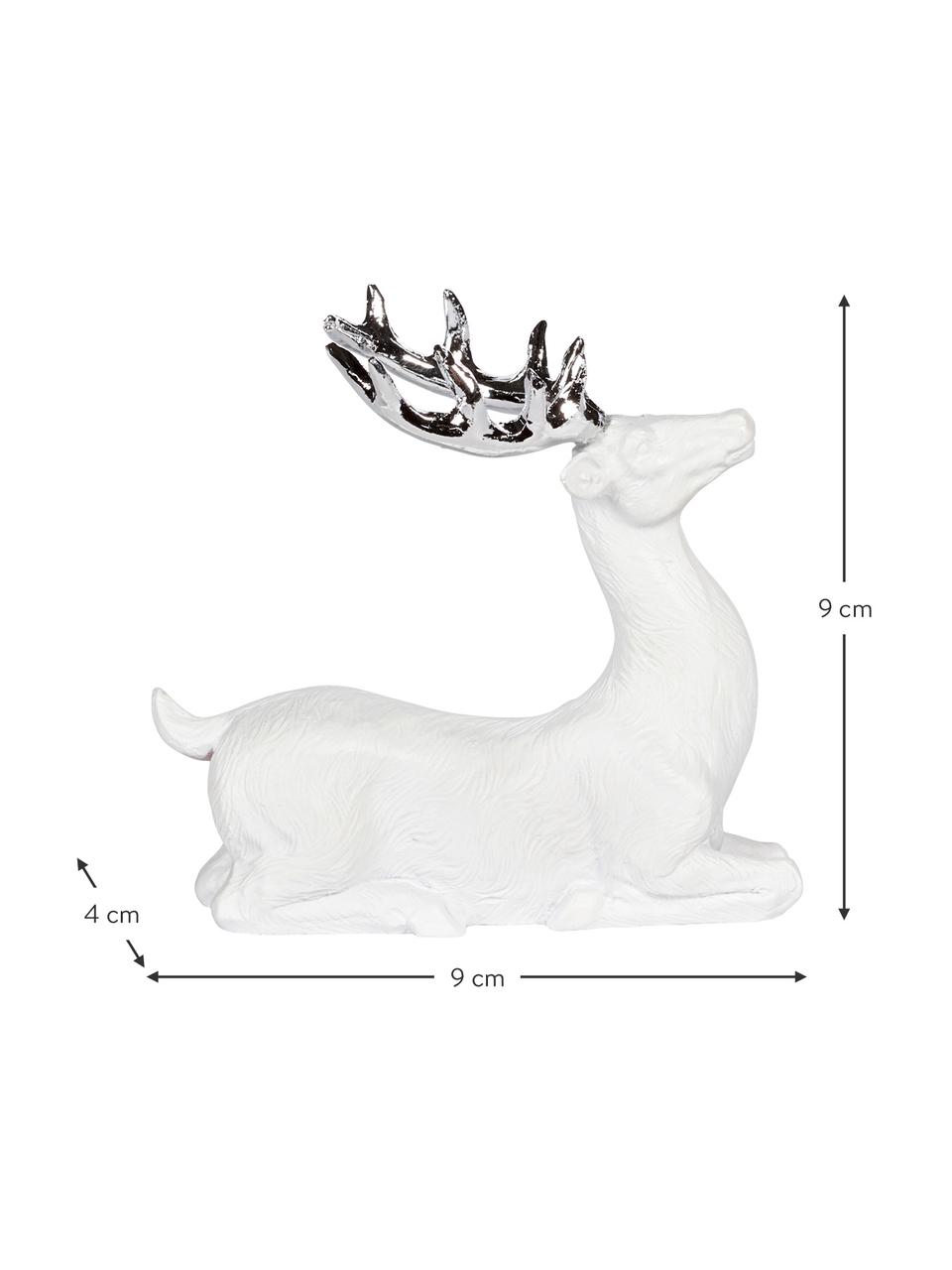 Ručně vyrobená dekorace Deer, Polyresin, Bílá, stříbrná, Š 9 cm, V 9 cm