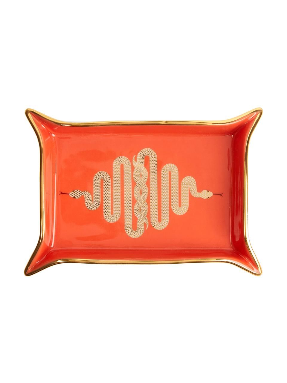 Coupelle design Snake en porcelaine, plaquée or, Porcelaine à détails dorés à l'or véritable, Intérieur : orange, or Extérieur : blanc, larg. 13 x long. 18 cm