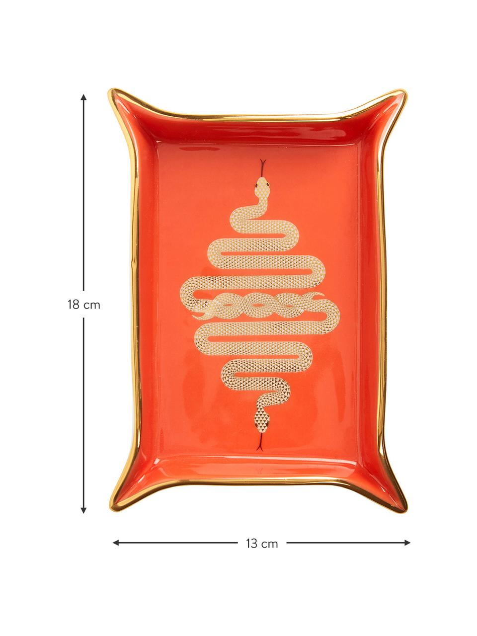 Coupelle design Snake en porcelaine, plaquée or, Porcelaine à détails dorés à l'or véritable, Intérieur : orange, or Extérieur : blanc, larg. 13 x long. 18 cm