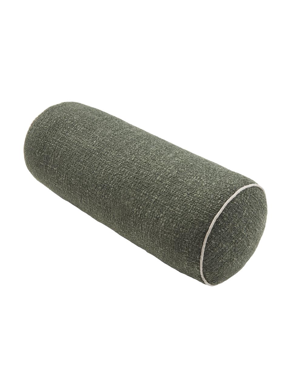Cuscino rullo in bouclé con bordino Dotty, Verde, Ø 17 x Lung. 45 cm