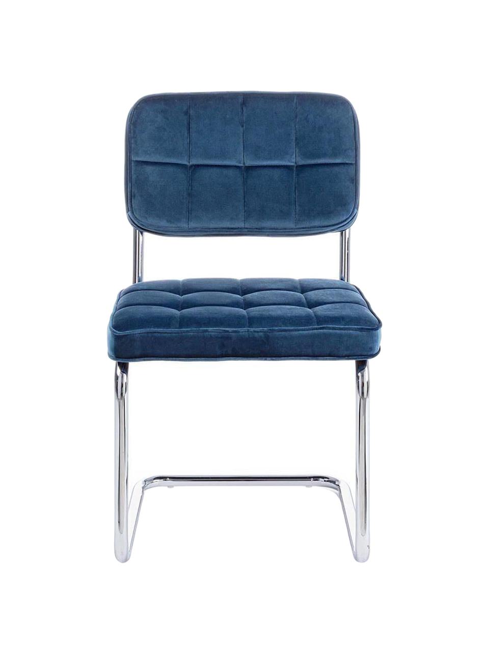 Silla cantilever de terciopelo Iole, Estructura: acero cromado, Tapizado: terciopelo (100% poliéste, Azul, An 46 x Al 84 cm