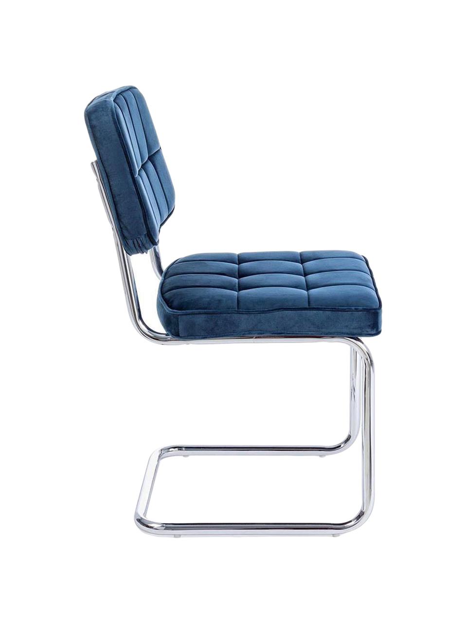 Silla cantilever de terciopelo Iole, Estructura: acero cromado, Tapizado: terciopelo (100% poliéste, Azul, An 46 x Al 84 cm