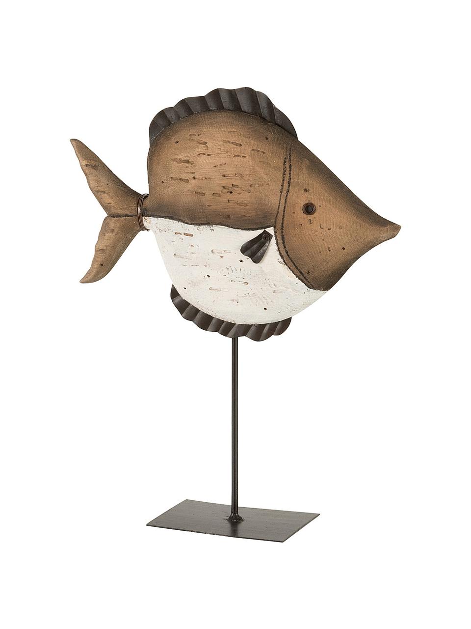 Decoratief object Fish, Hout, Bruin, beige, zwart, 25 x 33 cm