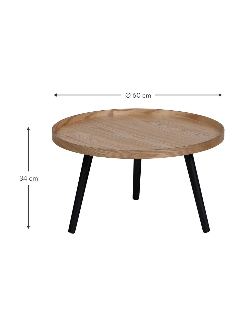 Mesa de centro redonda de madera Mesa, Tablero: fibras de densidad media , Patas: madera de pino recubierta, Madera, negro, Ø 60 cm