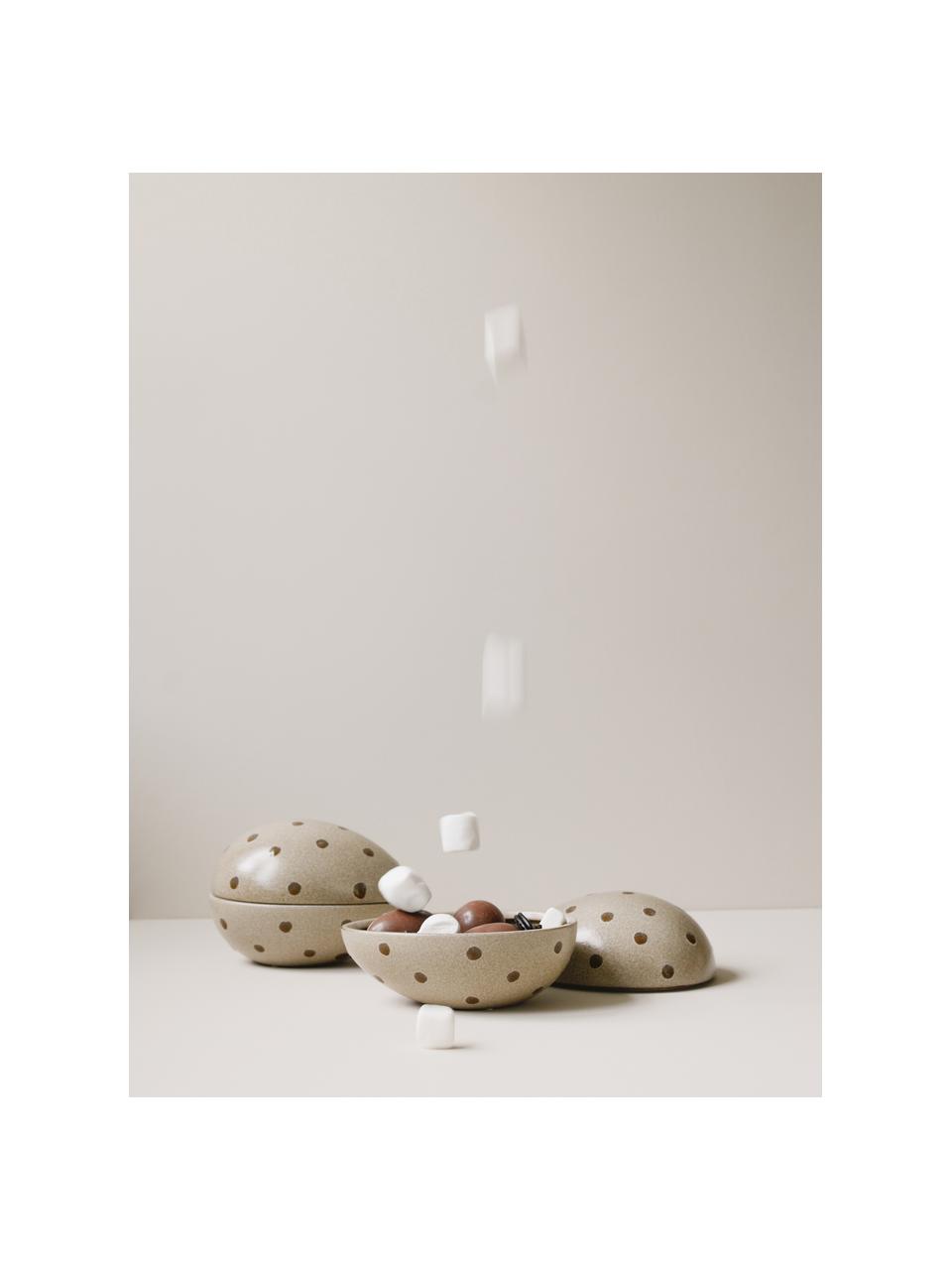 Handbemalte Oster-Bonbonniere Nest, Keramik, Greige, glänzend und gepunktet, B 18 x H 13 cm