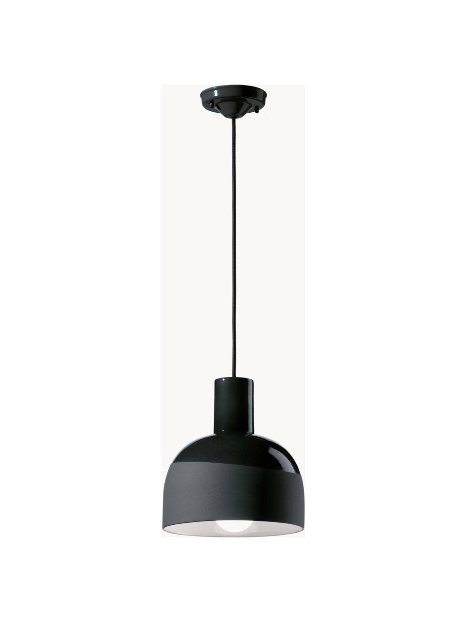 Kleine hanglamp Caxixi, handgemaakt, Lampenkap: keramiek, Zwart, Ø 23 x H 27 cm