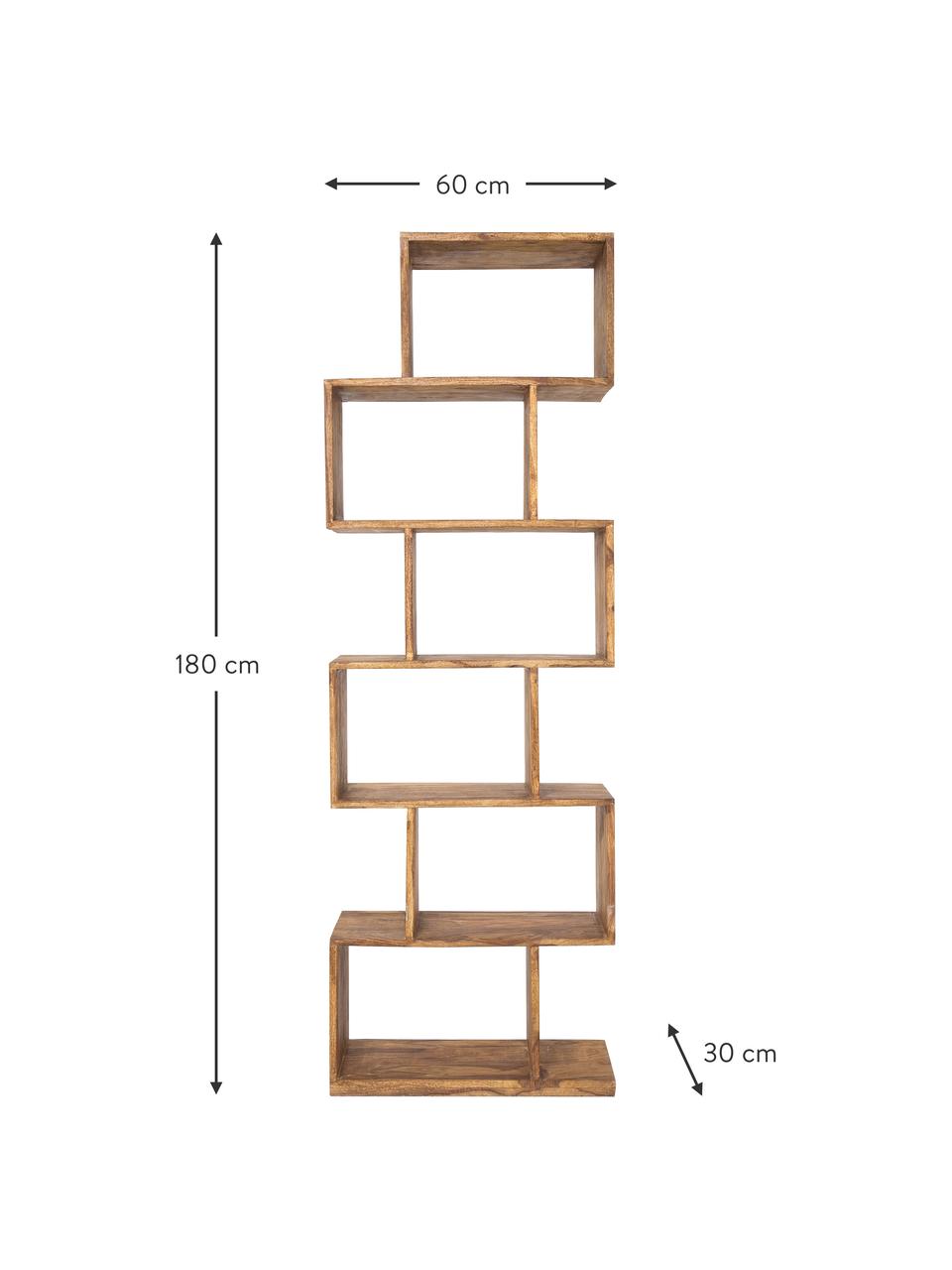 Étagère en bois de sissoo Authentico Zick Zack, Bois de sissoo massif, Sissoo, laqué, larg. 60 x prof. 180 cm
