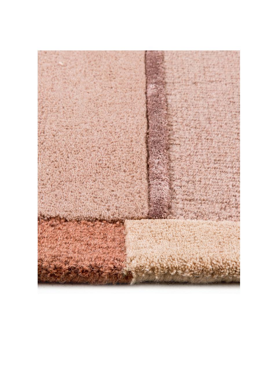 Alfombra artesanal de lana Satomi, Parte superior: 95% lana, 5% viscosa, Reverso: algodón, Tonos de rosa y melocotón, An 140 x L 200 cm (Tamaño S)