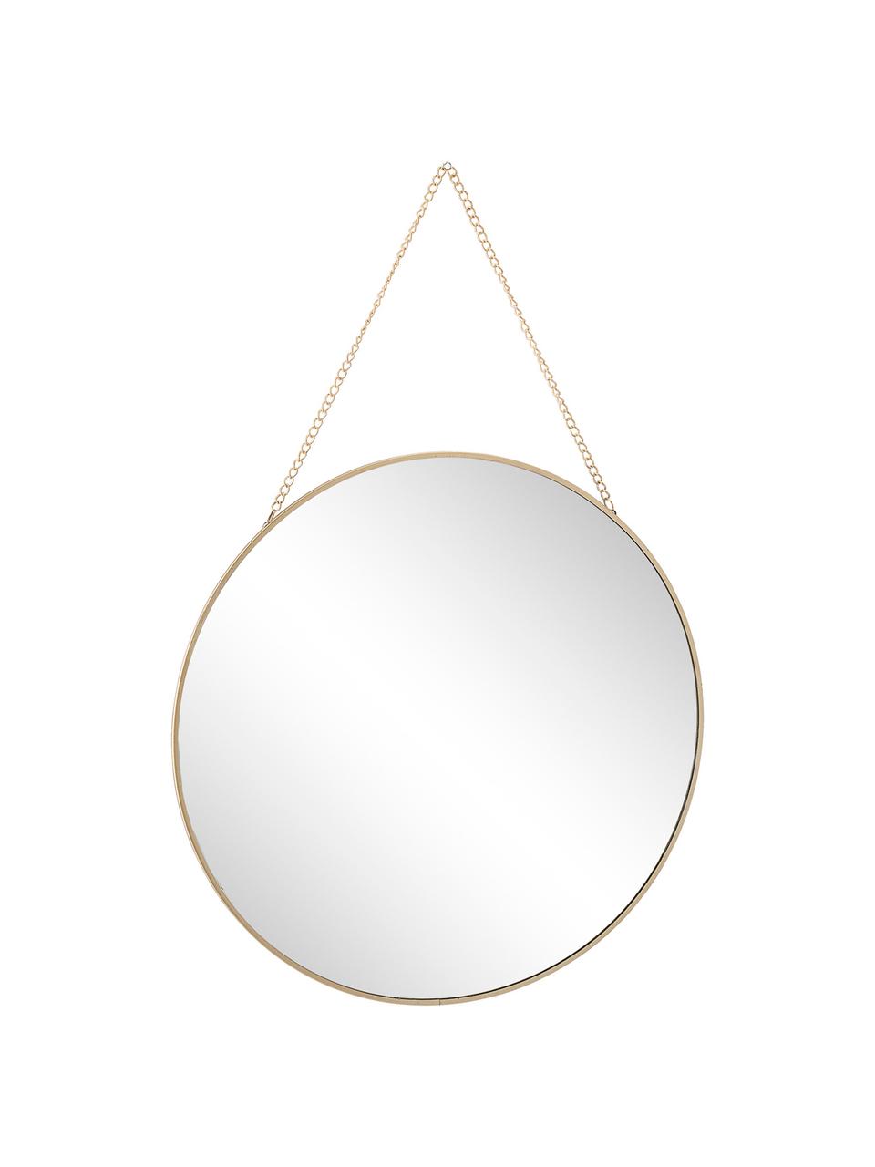Specchio da parete dorato con catena in metallo Lala, Cornice: metallo rivestito, Superficie dello specchio: lastra di vetro, Ottonato, Ø 38 cm