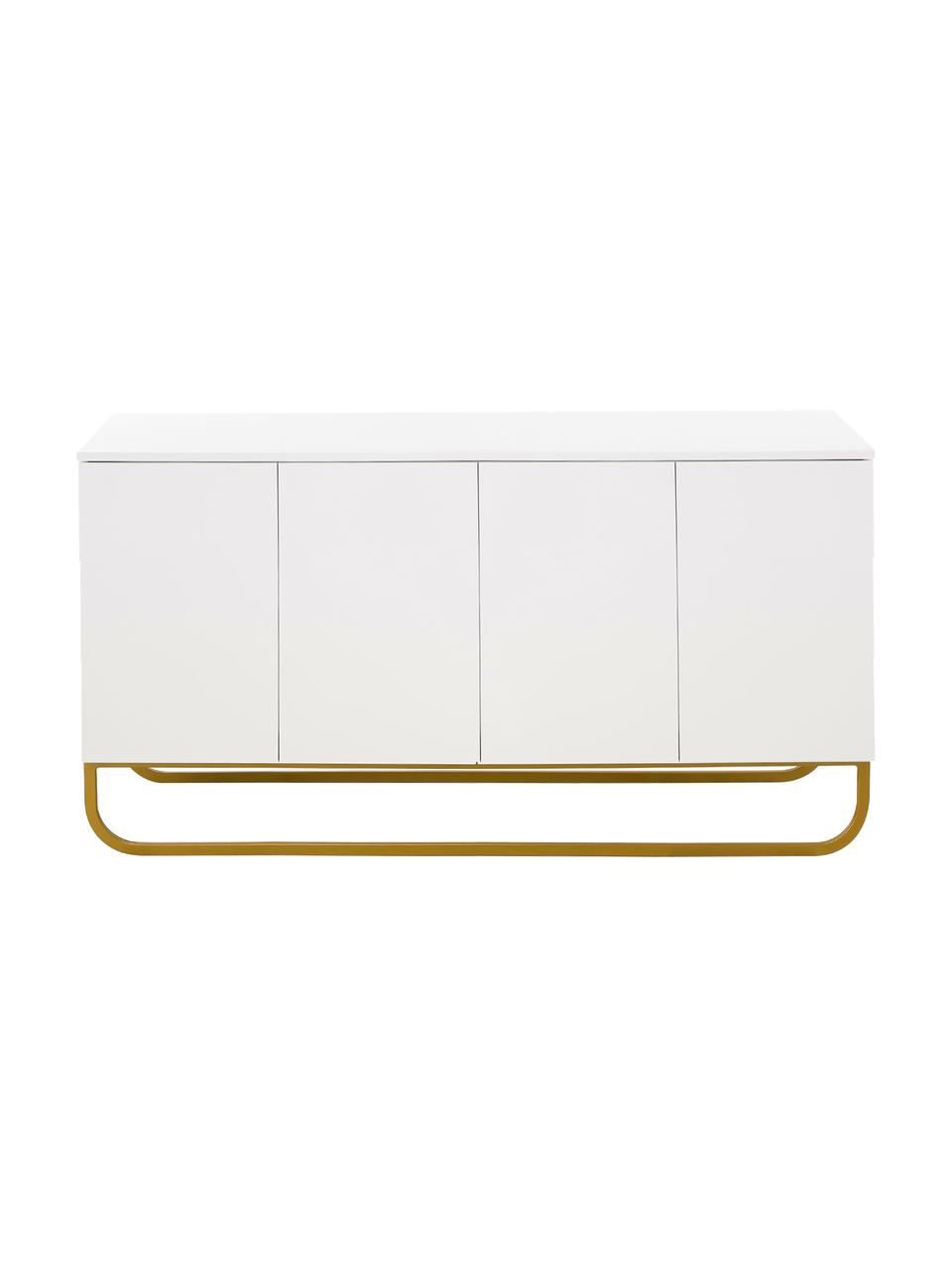 Klassisches Sideboard Sanford in Weiss mit Türen, Korpus: Mitteldichte Holzfaserpla, Weiss, Goldfarben, B 160 x H 83 cm