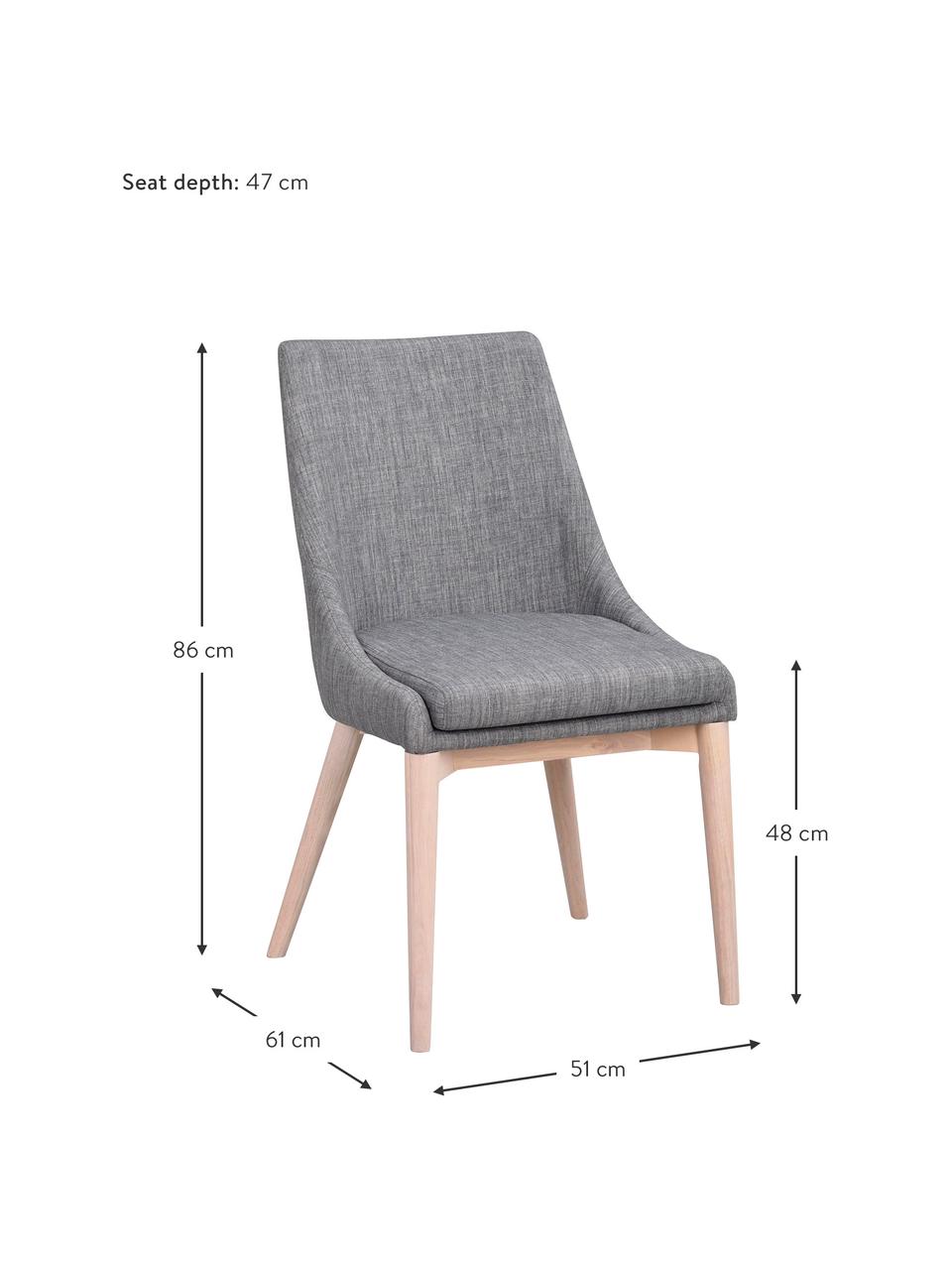 Krzesło tapicerowane Bea, Tapicerka: 100% poliester, Stelaż: metal, drewno warstwowe, Nogi: drewno dębowe, lite, Ciemny szary, drewno dębowe, S 51 x G 61 cm