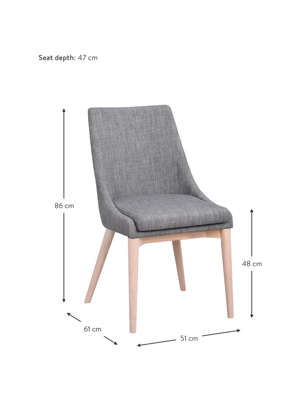 Scandi-gestoffeerde stoel Bea in grijs, Bekleding: 100% polyester, Frame: metaal, multiplex, Poten: eikenhout, massief, Donkergrijs, eikenhoutkleurig, 51 x 61 cm