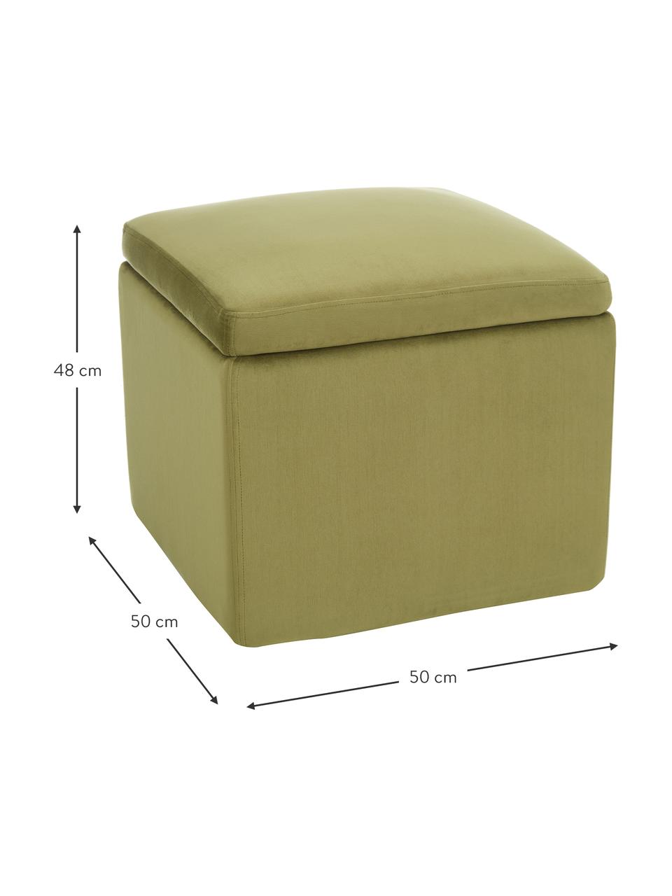 Samt-Hocker Winou mit Stauraum, Bezug: Samt (Polyester) Der hoch, Korpus: Sperrholz, Metall, Samt Olivgrün, B 50 x H 48 cm