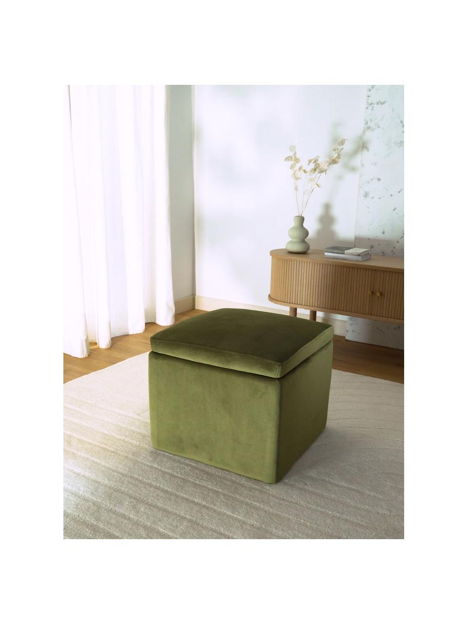 Samt-Hocker Winou mit Stauraum, Bezug: Samt (Polyester) Der hoch, Korpus: Sperrholz, Metall, Samt Olivgrün, B 50 x H 48 cm