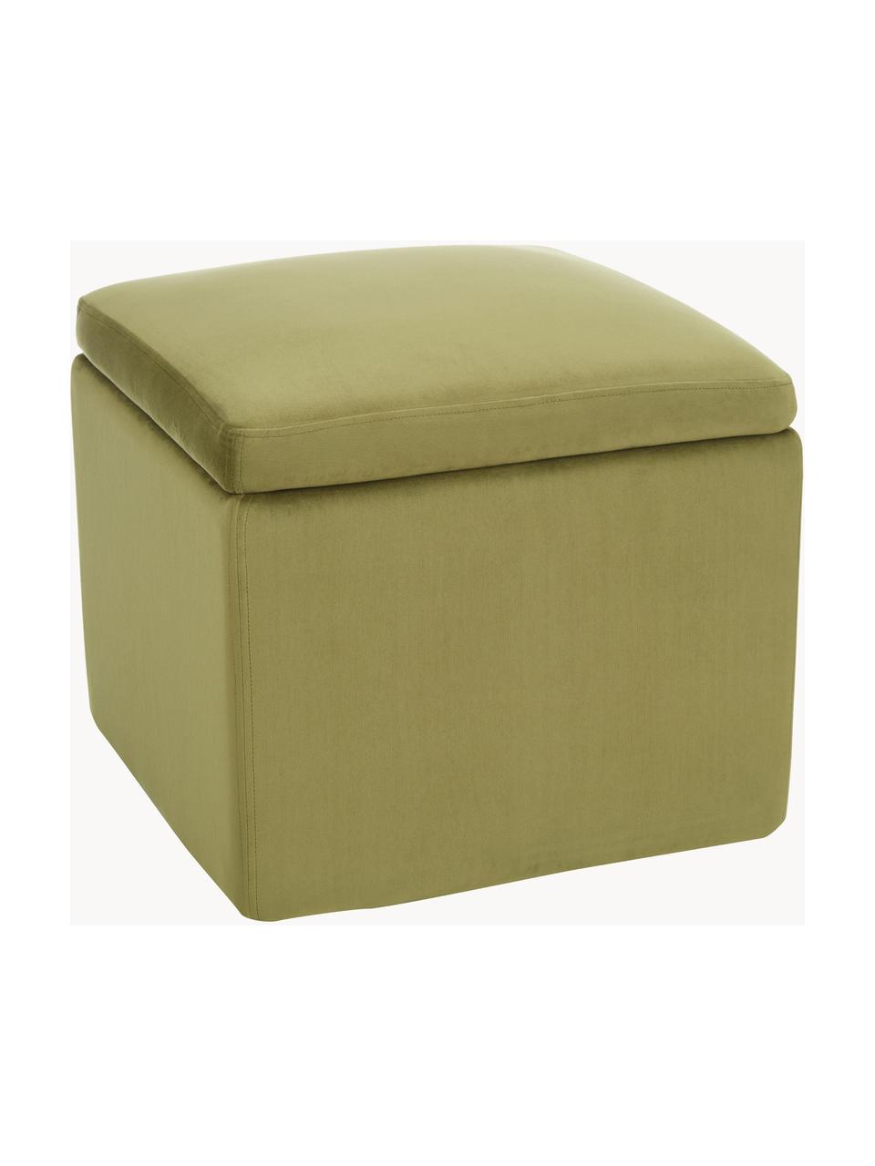 Set 2 pouf contenitore velluto verde oliva e profilo nel fondo rattan Lety  BZ