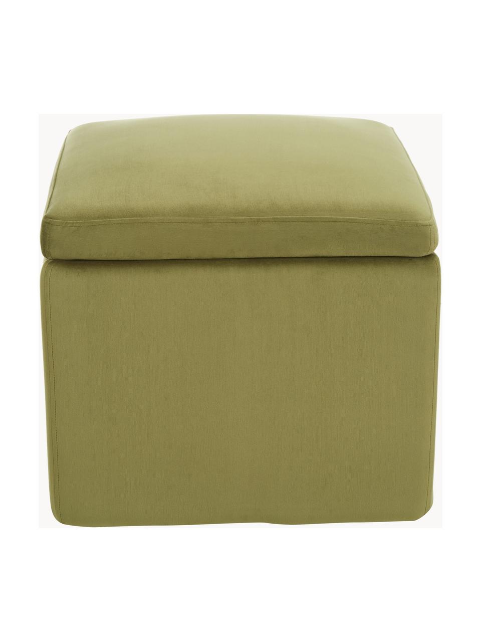 Pouf en velours avec rangement Winou, Velours vert olive, larg. 50 x haut. 48 cm