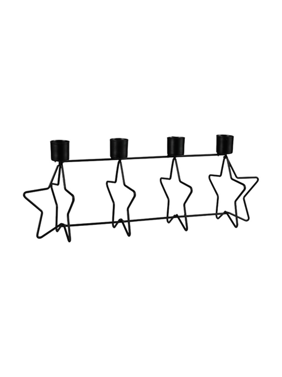 Candelabro in metallo con stelle Stars, Metallo rivestito, Nero, Larg. 34 x Alt. 13 cm