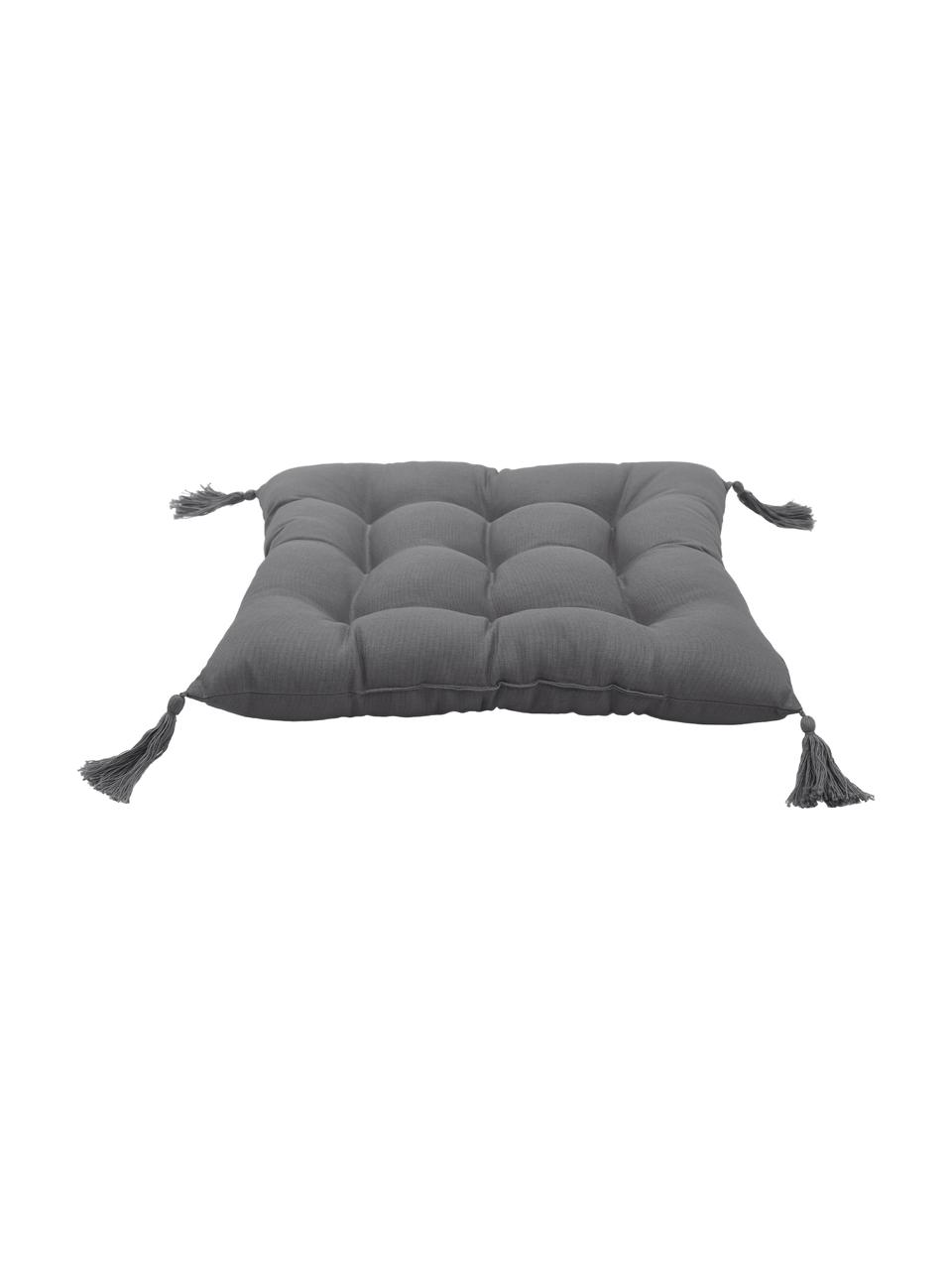Coussin de chaise 40x40 à houppes Ava, Gris foncé, larg. 40 x long. 40 cm