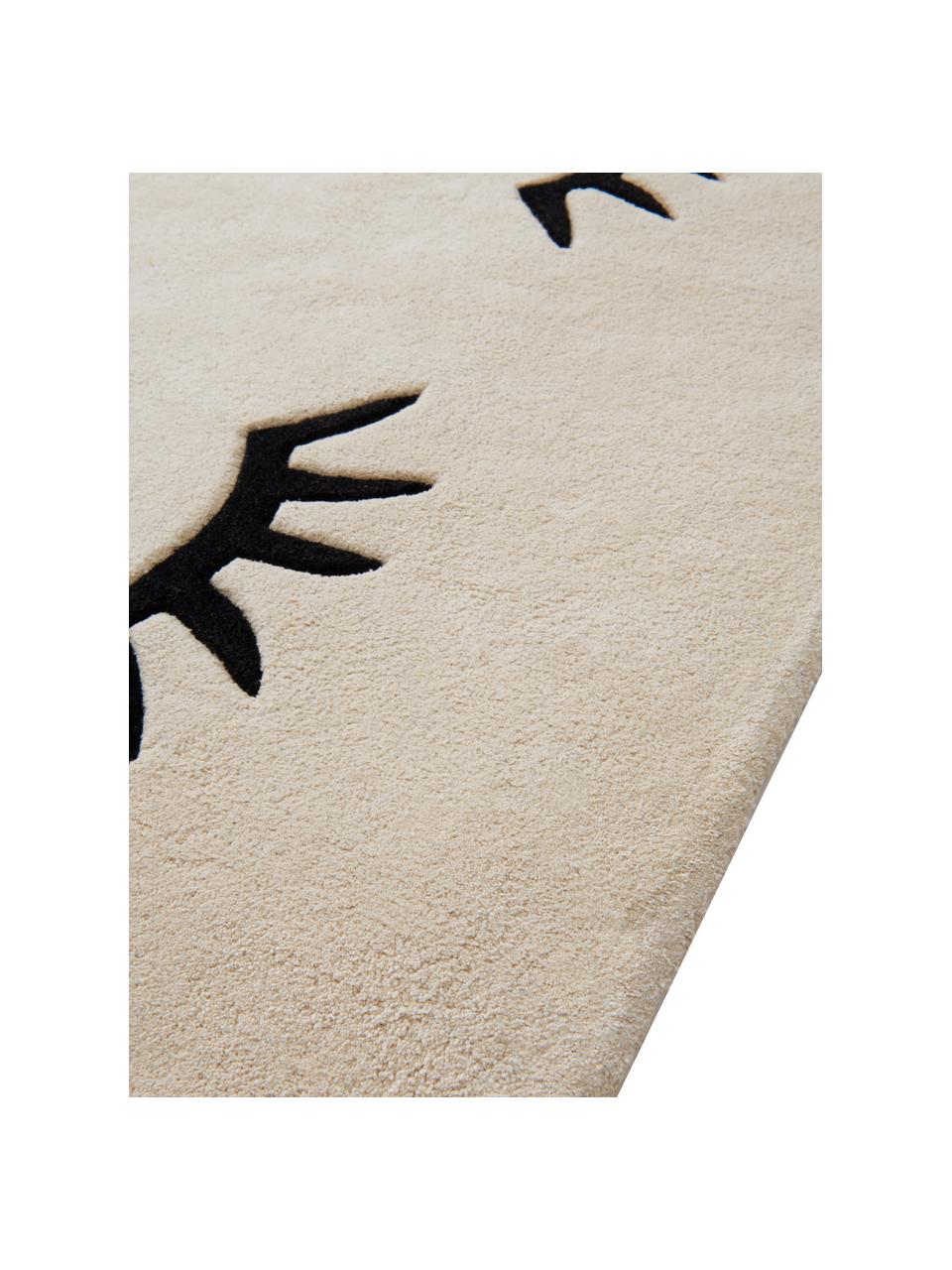 Tappeto nuvola in cotone taftato a mano con motivo Acasia, 100% cotone biologico, Beige, nero, Larg. 75 x Lung. 140 cm (taglia XS)
