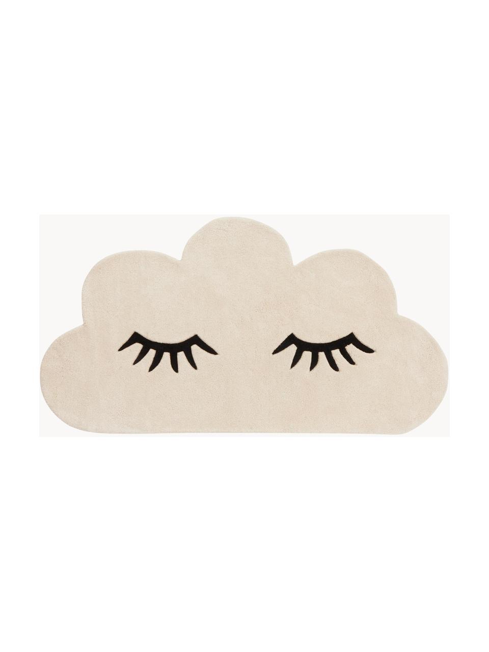 Handgetufter Kinderteppich Acasia aus Baumwolle mit Wolken-Design, 100% Bio-Baumwolle, Beige, Schwarz, B 75 x L 140 cm (Größe XS)