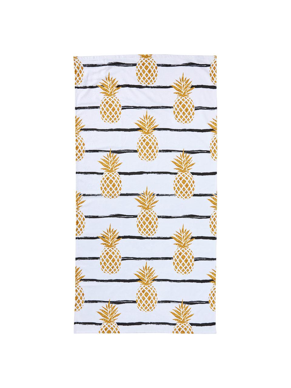 Serviette de plage Case Pineapples, Blanc, jaune, noir