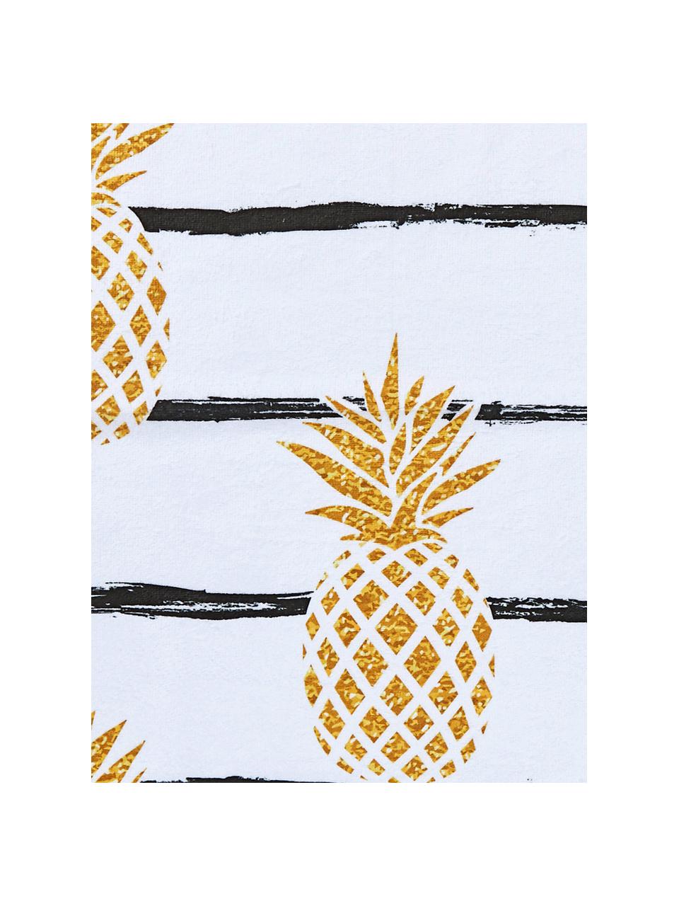 Strandlaken Case Pineapples, Onderzijde: badstof, Wit, geel, zwart, 90 x 180 cm