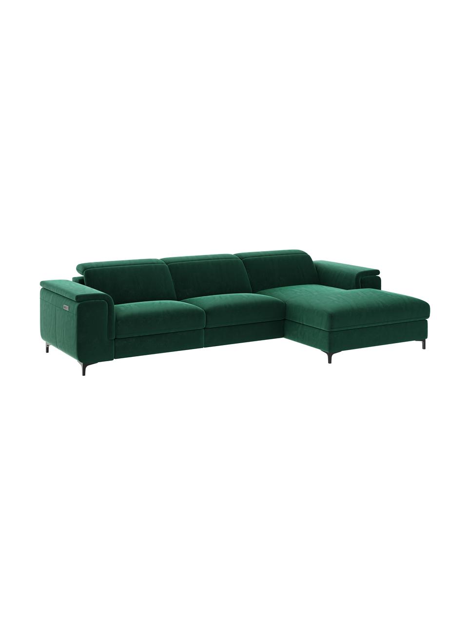 Sofa narożna z aksamitu z funkcją relaks Brito, Tapicerka: 100% aksamit poliestrowy,, Nogi: metal lakierowany, Ciemny zielony, S 300 x G 170 cm